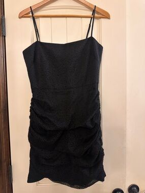 Elegant Black Spaghetti-Strap Ruched Mini Dress